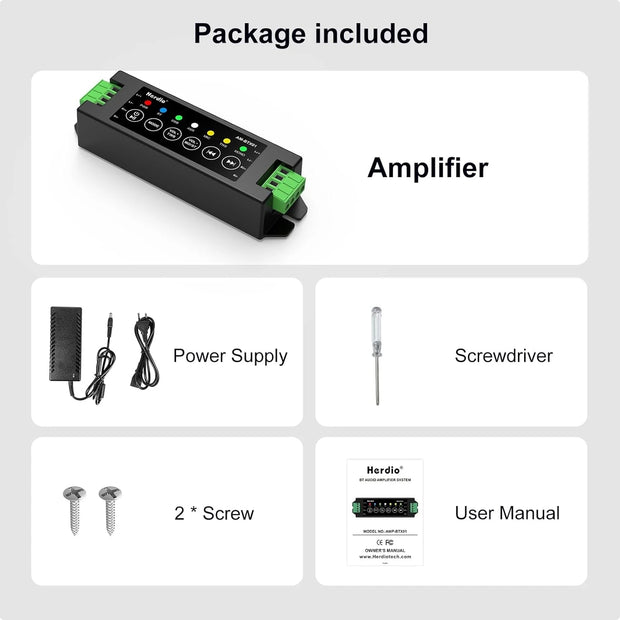 Herdio 4 Channel Bluetooth Amplifier 200W Power Output with 24V5A AC DC Power Supply Wall Mount USB MIC AUX for Passive Speakers - My Variety Superstore 25