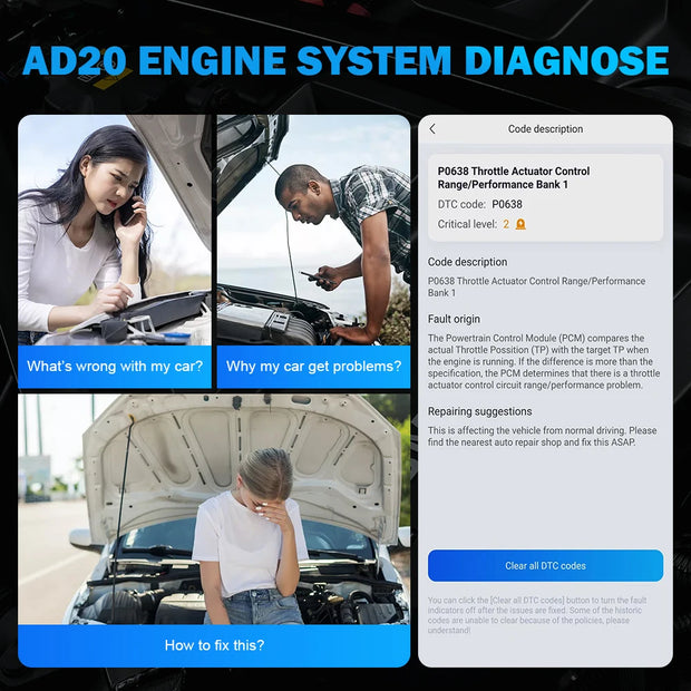 XTOOL AD20 Bluetooth OBD2 Scanner For Engine System Diagnostic Code Reader HUD Display Perfromance Test Lifetime Free Update - My Variety Superstore 25