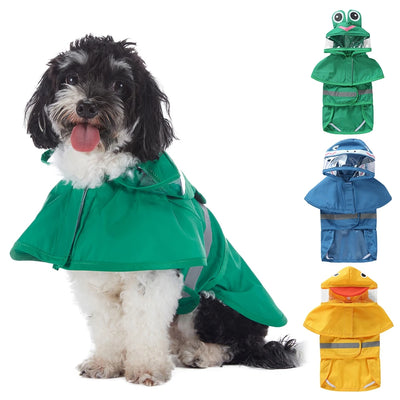 Fashionable Reflective Pet Dog Raincoat Cute Animal Hooded Waterproof Jacket for Big Dogs
