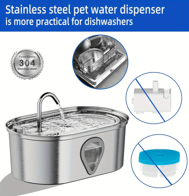 3.5L large capacity pet water dispenser automatic stainless steel cat water fountain with LED Lighting - My Variety Superstore 25