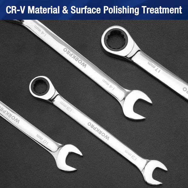 Workpro 23 Piece Ratcheting Wrench Set with Box 72 Teeth Wrench Repair Tool Set