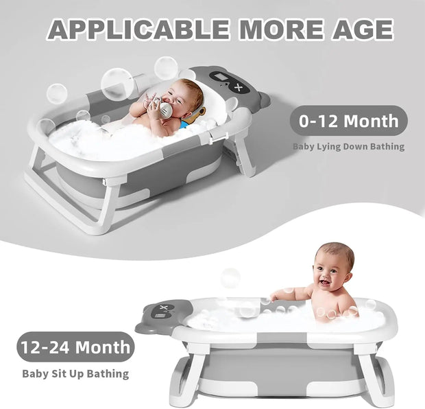 Foldable Baby Bathtub – Real-Time Temp Display, Non-Slip Design & Cushion Support for Shower