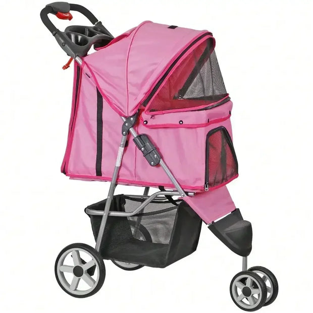 Joyful Foldable 3 Wheel Pet Stroller Cup Holder For Jogging