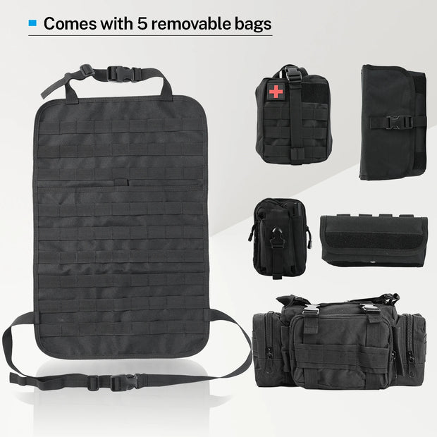 Car Seat Back Molle Organizer Tactical with 5 Molle Pouches Universal Vehicle Panel Protector Storage Bag Cover