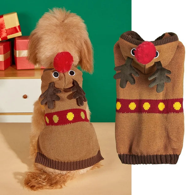 Cozy Pet Sweater Gingerbread Antler Hoodie With Belt Warmth