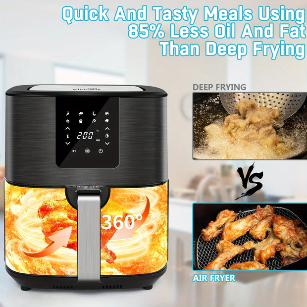 KitCook Large Air Fryer 1500W 7QT Air Fryer Cooker Adjustable Temperature 100 to 400 Degrees Fahrenheit 8 Preset Menu Digital Touch Screen