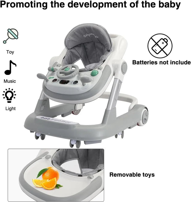 2 in 1 Baby Walker, Toddler Baby Push Walker with Removable Feeding Tray and Music Tray(Without Battery), Foldable Walker - My Variety Superstore 25