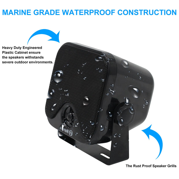 Herdio 4 Inch 100 Watt Heavy Duty Waterproof Boat Marine Bluetooth Speakers Surface Mounted for Camper Skid Steer ATV UTV RZR Golf Cart - My Variety Superstore 25