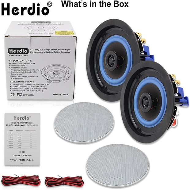 Herdio 4 Inch Ceiling Mounted Waterproof Speaker for Bathroom Kitchen Living Room and Office - My Variety Superstore 25