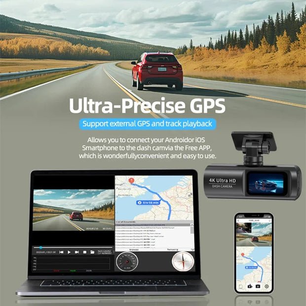 E-ACE UHD 4K Dashcam with GPS WiFi Night Vision 24 Hour Parking Loop Dual Channel Recording 4K Front and 1080P Rear Dual Lens - My Variety Superstore 25