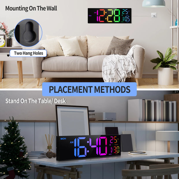 16 Inch Large Digital Wall Clock Big LED Display with Remote 8 RGB Color Alarm DST Temperature for Living Room Kitchen - My Variety Superstore 25