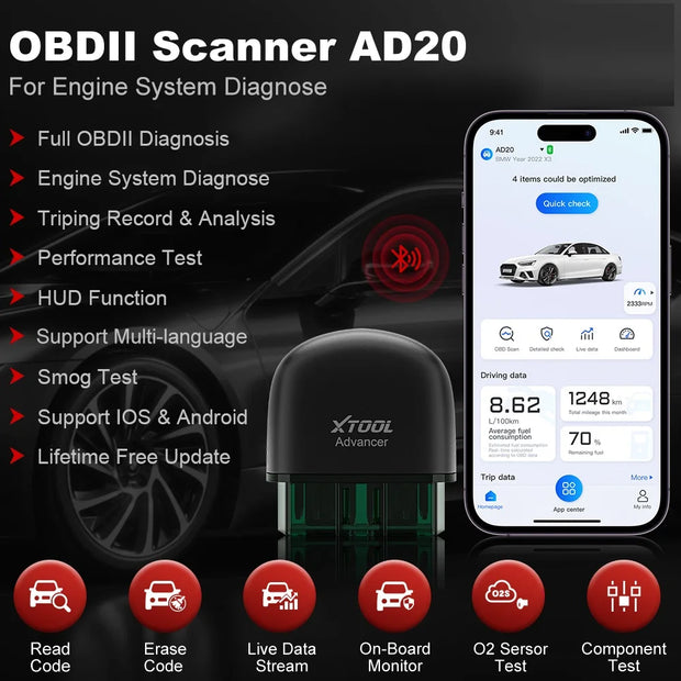 XTOOL AD20 Bluetooth OBD2 Scanner For Engine System Diagnostic Code Reader HUD Display Perfromance Test Lifetime Free Update - My Variety Superstore 25