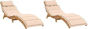 Modern Cream White Sun Loungers with Cushions – Foldable Solid Acacia Hardwood for Outdoor