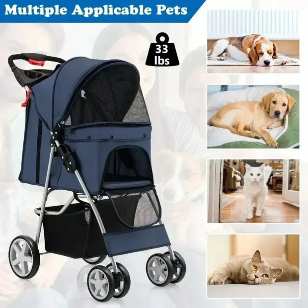 Amazing Folding Pet Stroller With Storage For Easy Travel