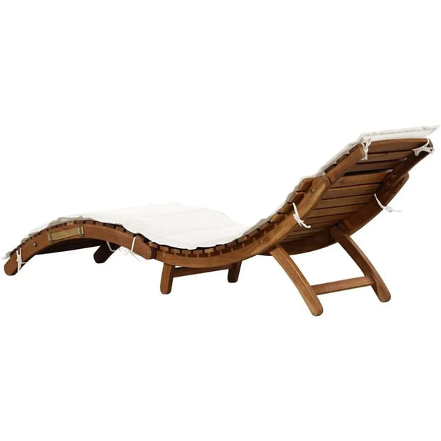 Modern Cream White Sun Loungers with Cushions – Foldable Solid Acacia Hardwood for Outdoor