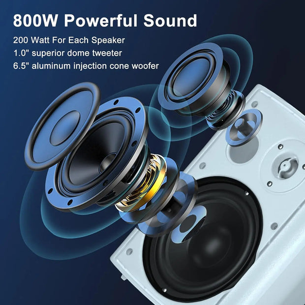 Herdio 4PCS 800W 6.5 Inch Outdoor Speakers Wired Waterproof Passive Wall Mount Speakers With Powerful Bass For Home Patio Poolside - My Variety Superstore 25
