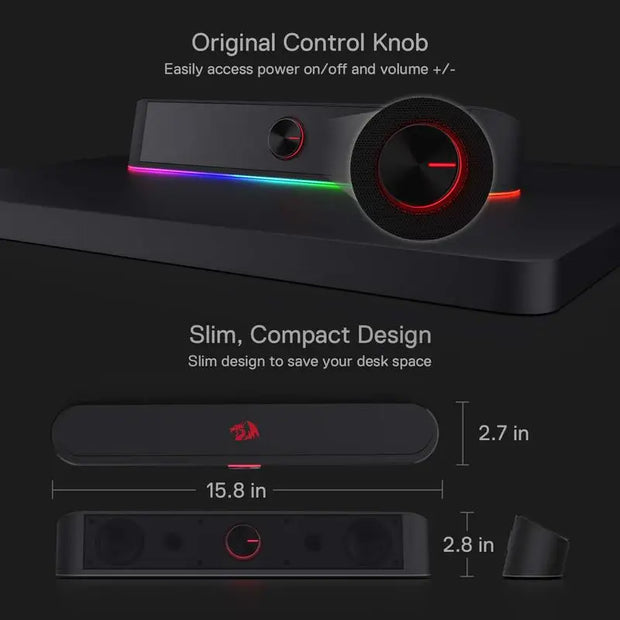 Redragon GS560 Adiemus RGB USB Desktop Soundbar 2.0 Channel Computer Speaker with Dynamic Lighting Bar Audio Light Sync Display - My Variety Superstore 25