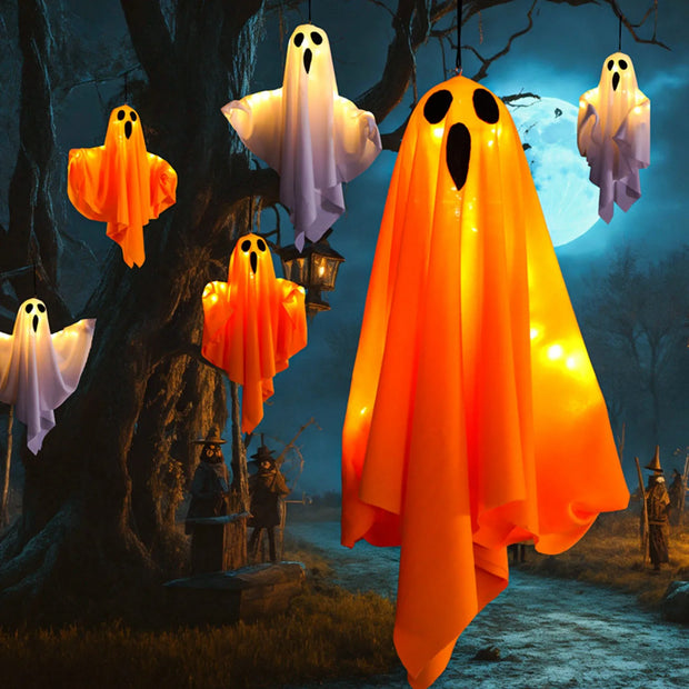 Spooky Light Up Ghost Hanging Decoration Creates Glow